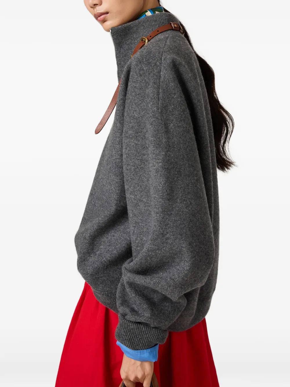 Miu Trui met geborduurd logo en halve rits Grijs