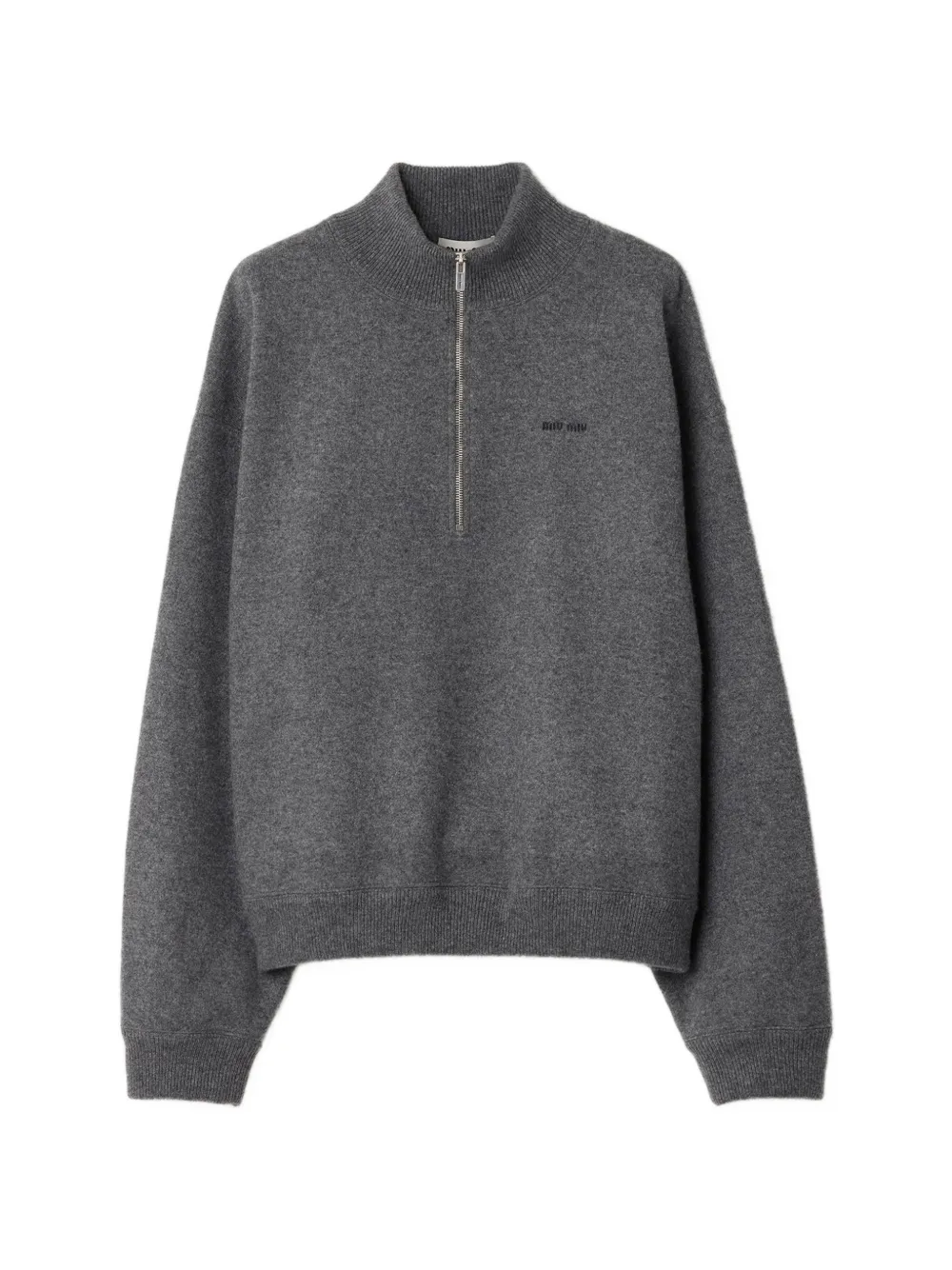Miu Miu half-zip embroidered-logo sweater - Grigio