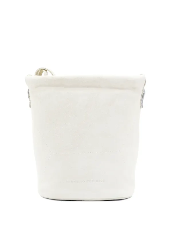 Brunello Cucinelli Monili-embellished Suede Shoulder Bag in Neutrals
