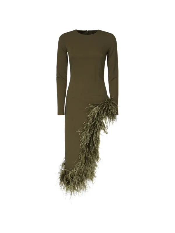 THE ARCHIVIA Soul feather-trim Asymmetrical Dress | Green | FARFETCH