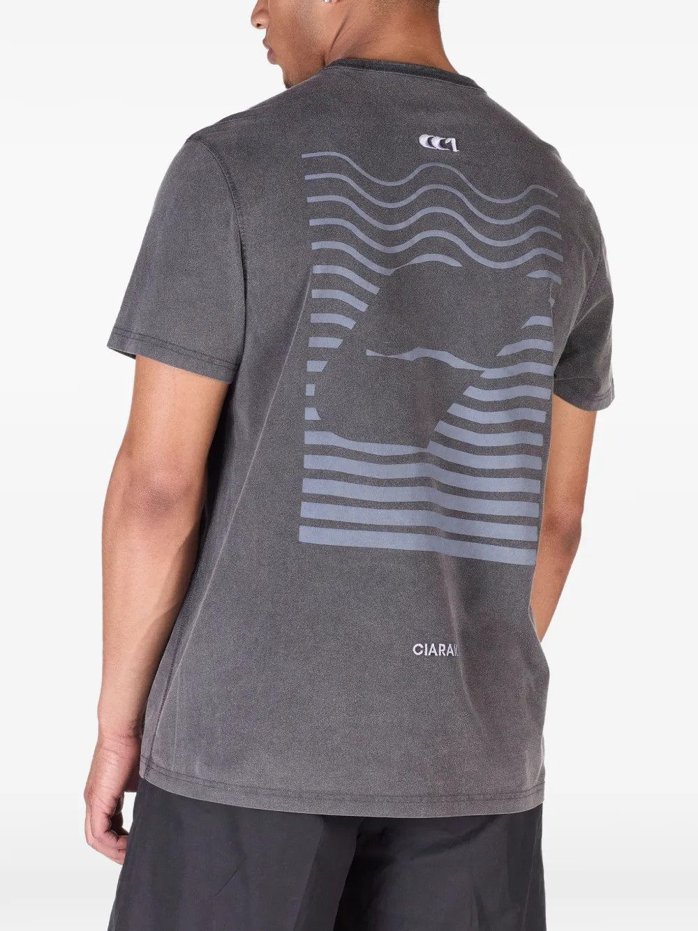 Ciaran Washed-effect Wave-print T-shirt In Black