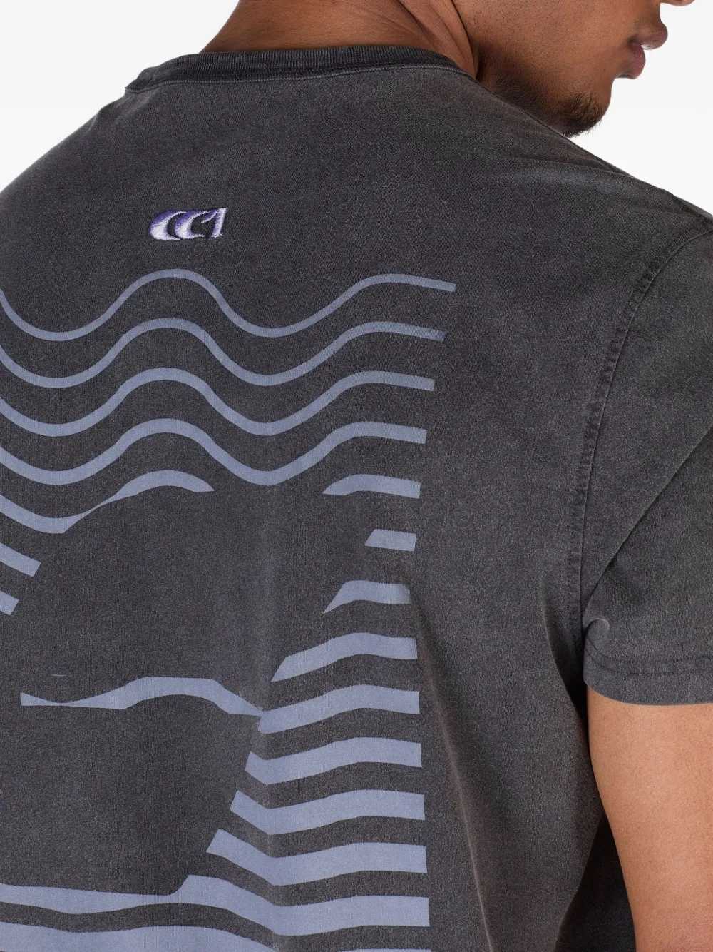 Ciaran Washed-effect Wave-print T-shirt In Black