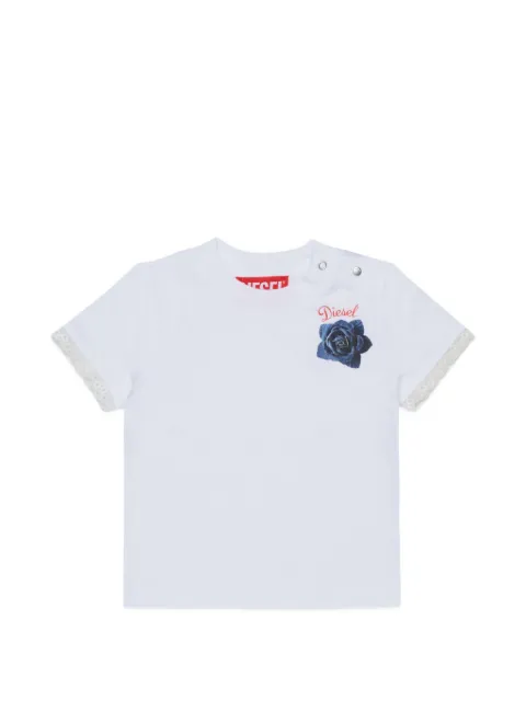 Diesel Kids lace-trim floral-embroidered T-shirt