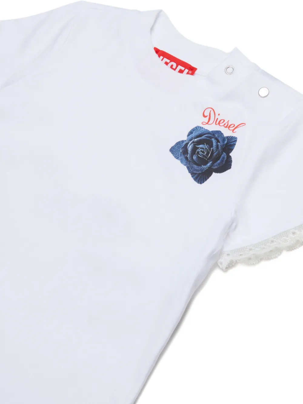 Diesel Kids T-shirt met geborduurde bloemen en kant Wit