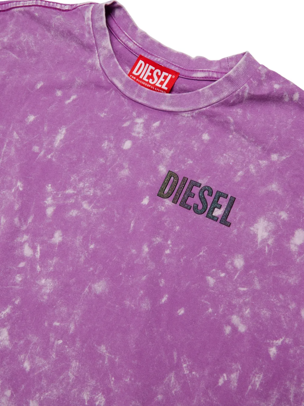 Diesel Kids T-shirt met acid wassing en logoprint Paars