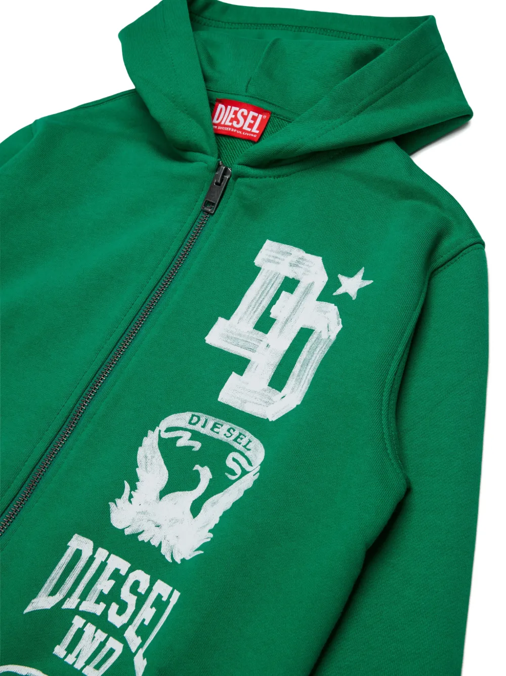 Diesel Kids Hoodie met logoprint en rits Groen