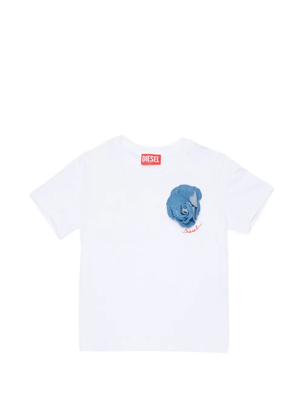 Diesel Kids T-shirt with denim rose appliqué - Bianco