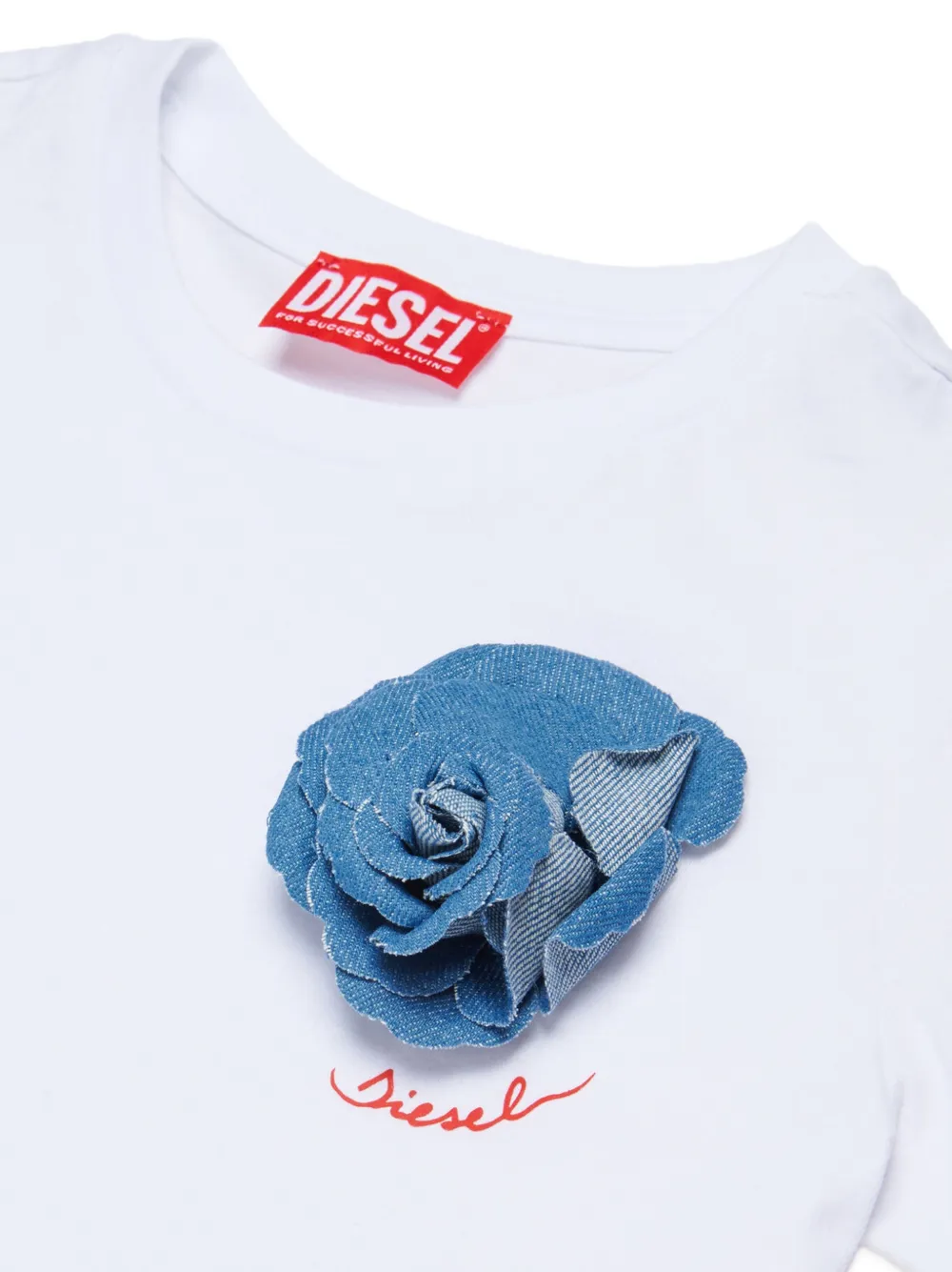 Diesel Kids T-shirt with denim rose appliqué