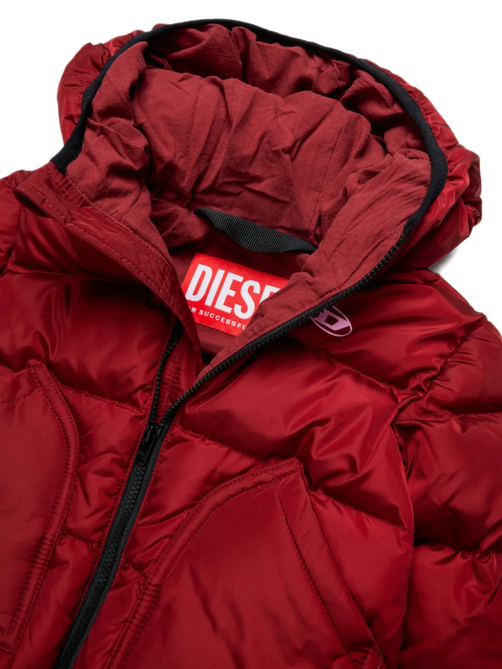 Diesel Kids Gewatteerd jack met logopatch Rood