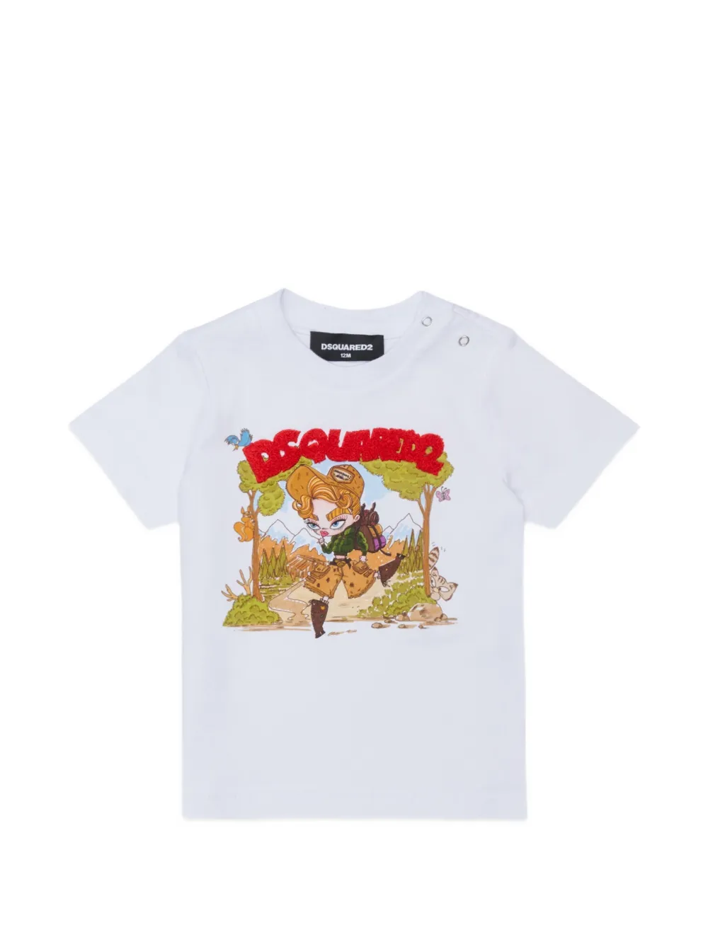 Dsquared2 Babies' Cartoon-print Logo-appliqué T-shirt In White