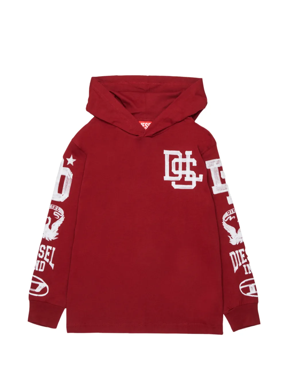 Diesel Kids hooded long-sleeve T-shirt with varsity graphics - Rosso