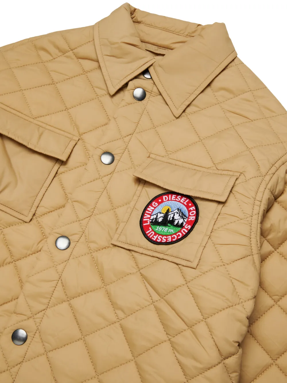 Diesel Kids Diamantvormig gewatteerd jack met logopatch Beige