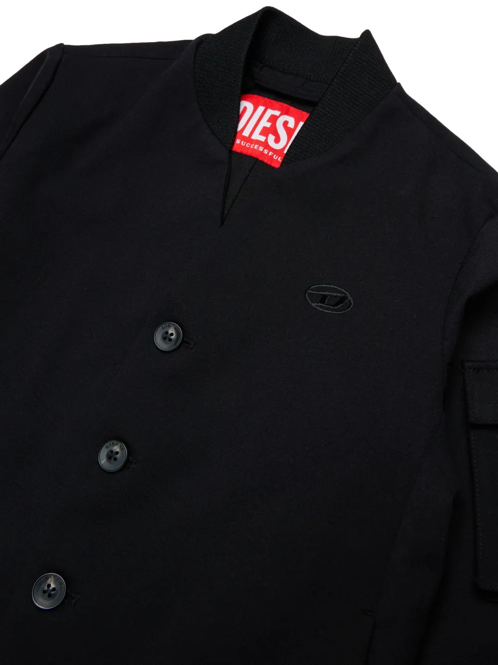 Diesel Kids Button-up bomberjack met geborduurd logo Zwart