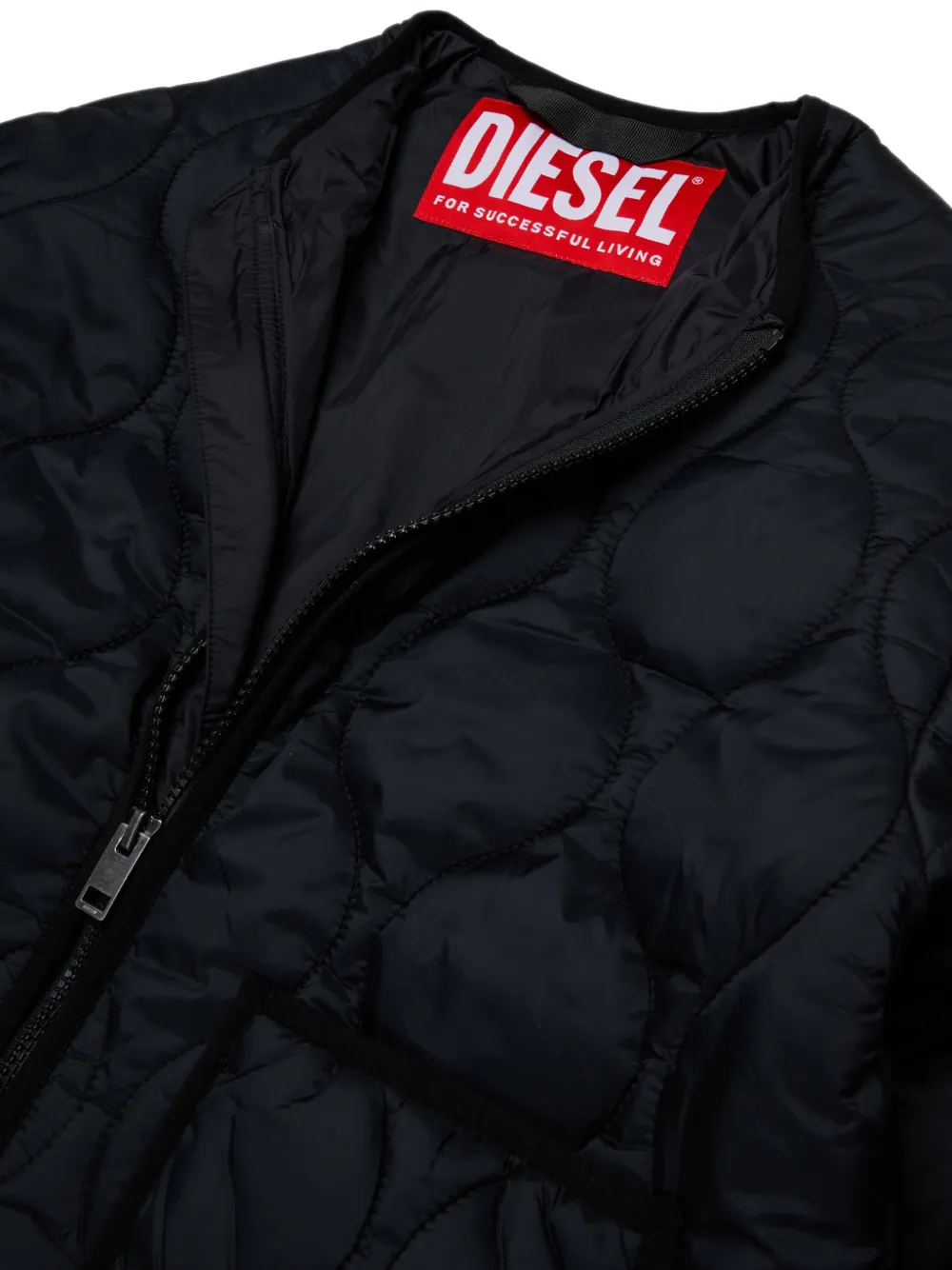 Diesel Kids Gewatteerd jack met geborduurd logo Zwart