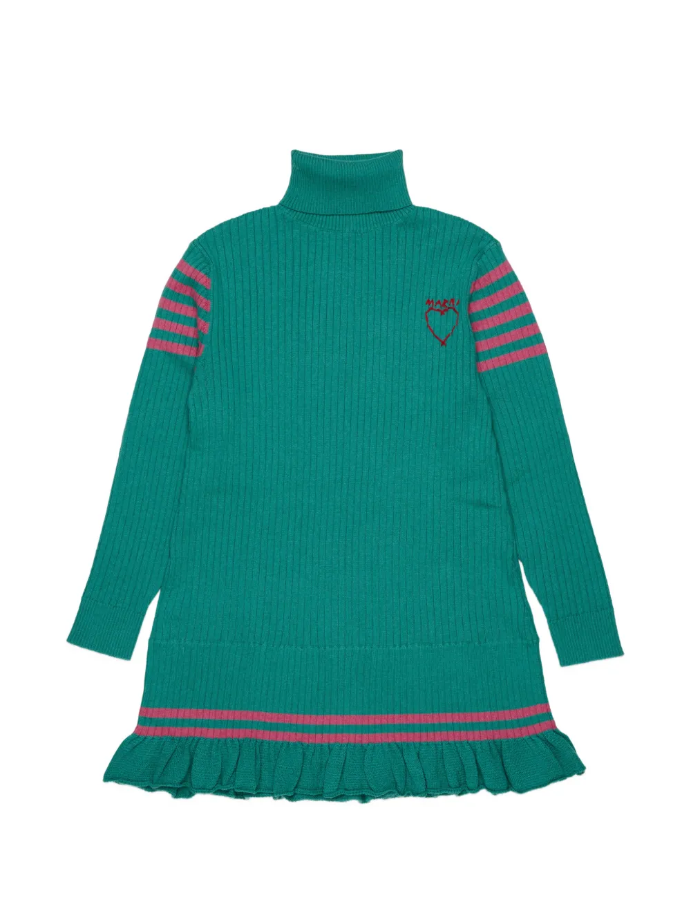 Marni Kids Geripptes Kleid mit Rüschen - Grün