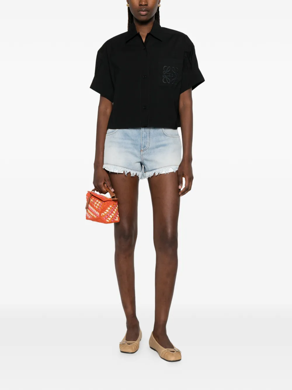 LOEWE x Paula's Ibiza blouse met geborduurd Anagram Zwart