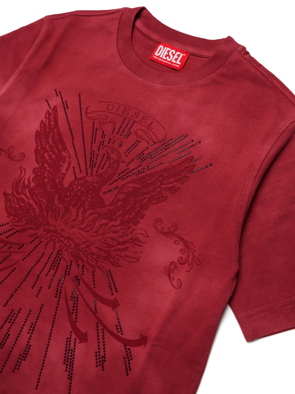 Diesel Kids T-shirt met tatoeage-effect en print Rood