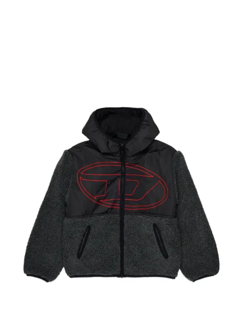Diesel Kids 로고 자수 플리스 패널 봄버 재킷