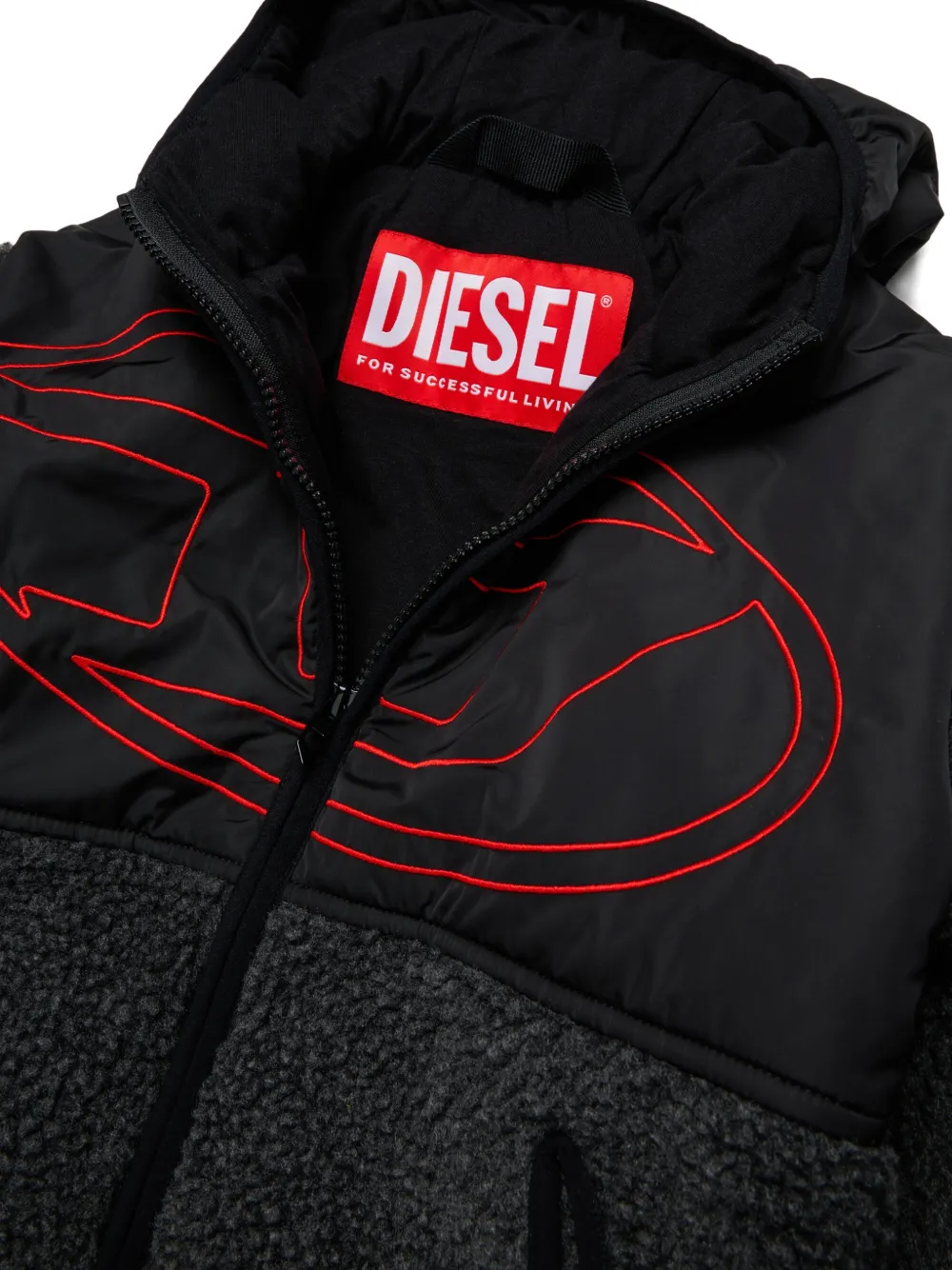 Diesel Kids Bomberjack met geborduurd logo en fleece vlak Grijs