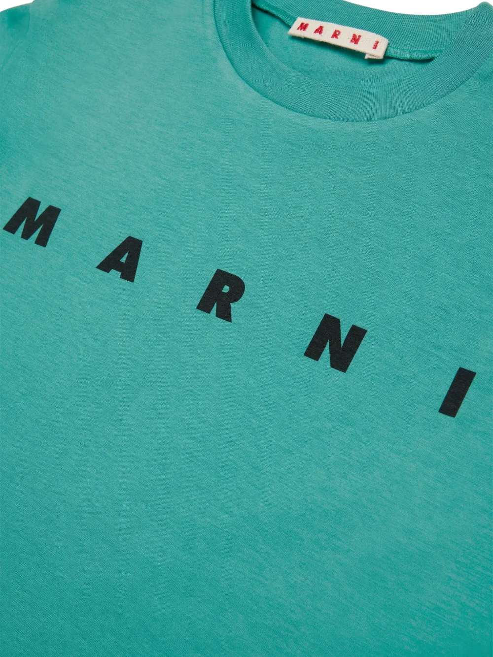 Marni Kids Katoenen T-shirt met logoprint Blauw