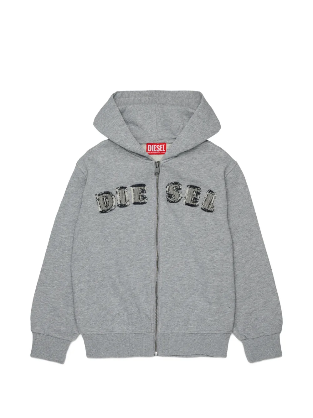 Diesel Kids Felpa con cappuccio, applicazione logo e zip - Grigio