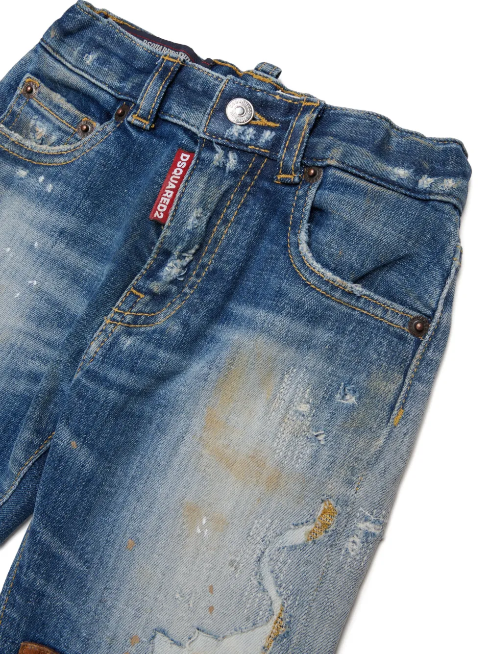DSQUARED2 KIDS Gerafelde jeans met patchwork Blauw