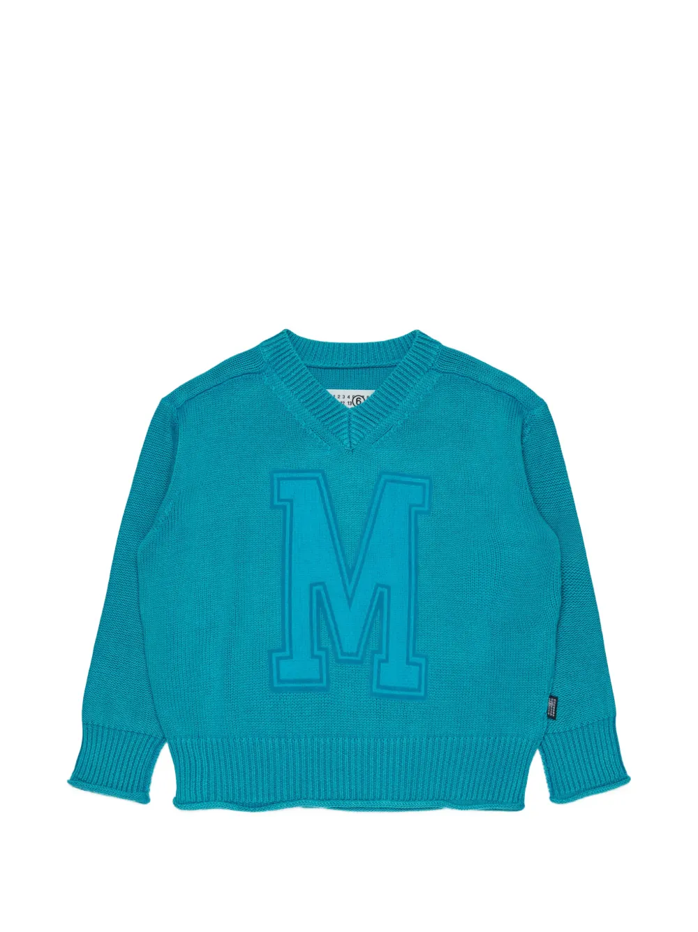 MM6 Maison Margiela Kids Maglione con scollo a V e logo - Blu