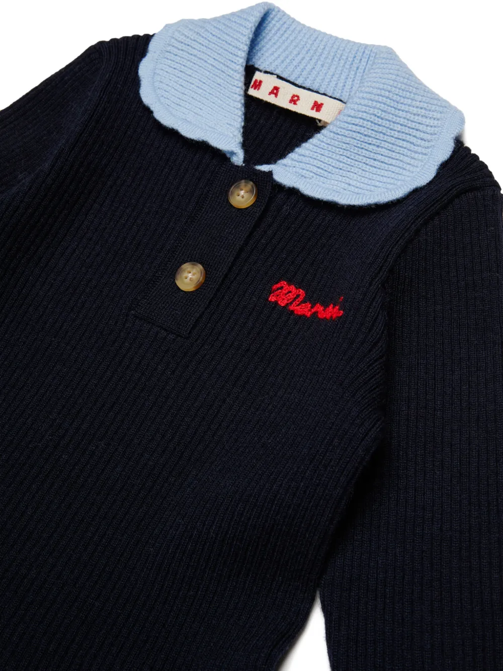 Marni Kids Ribgebreide jurk met geborduurd logo Blauw