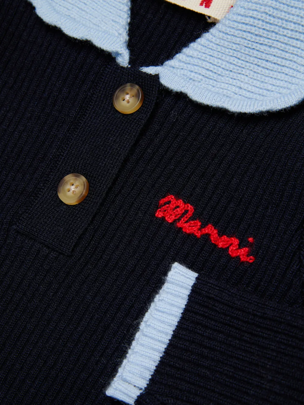 Marni Kids Ribgebreide jurk met geborduurd logo Blauw