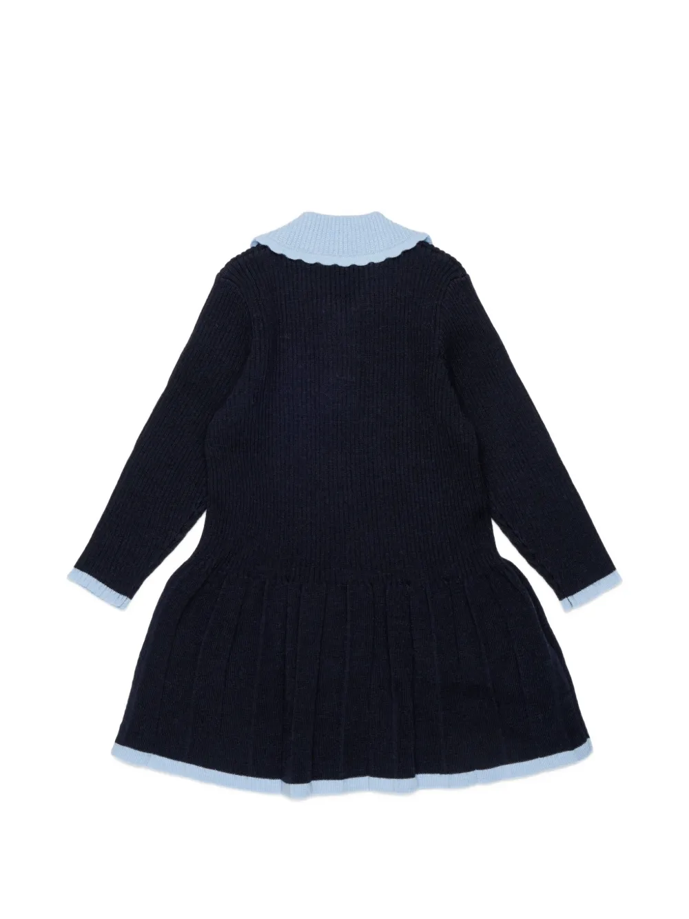 Marni Kids Ribgebreide jurk met geborduurd logo Blauw
