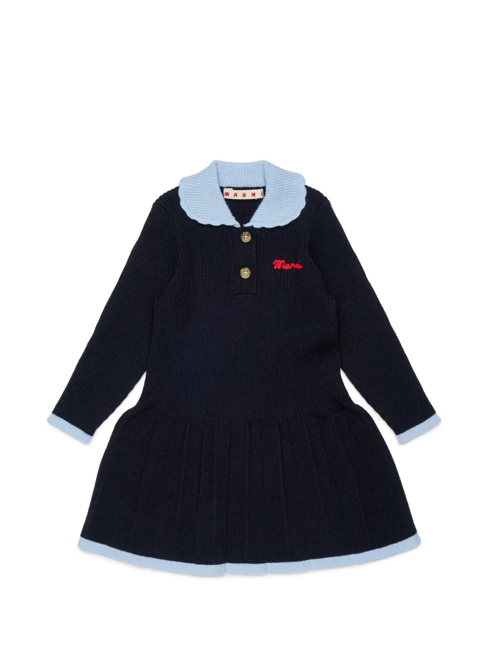 Marni Kids Geripptes Kleid mit Logo-Stickerei - Blau