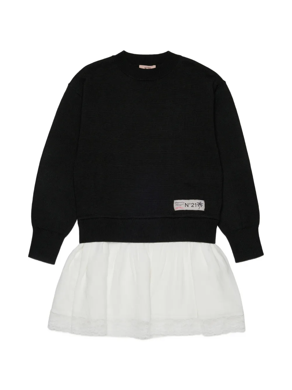 Nº21 Kids lace-trim layered-effect dress - Black