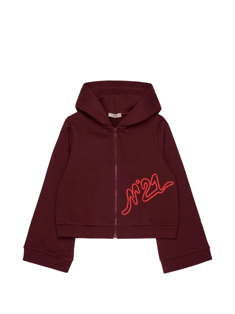 Nº21 Kids zip logo-embroidered cropped hoodie