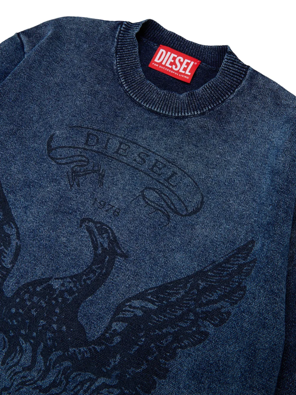 Diesel Kids Trui met spijkerstof-effect en logoprint Blauw