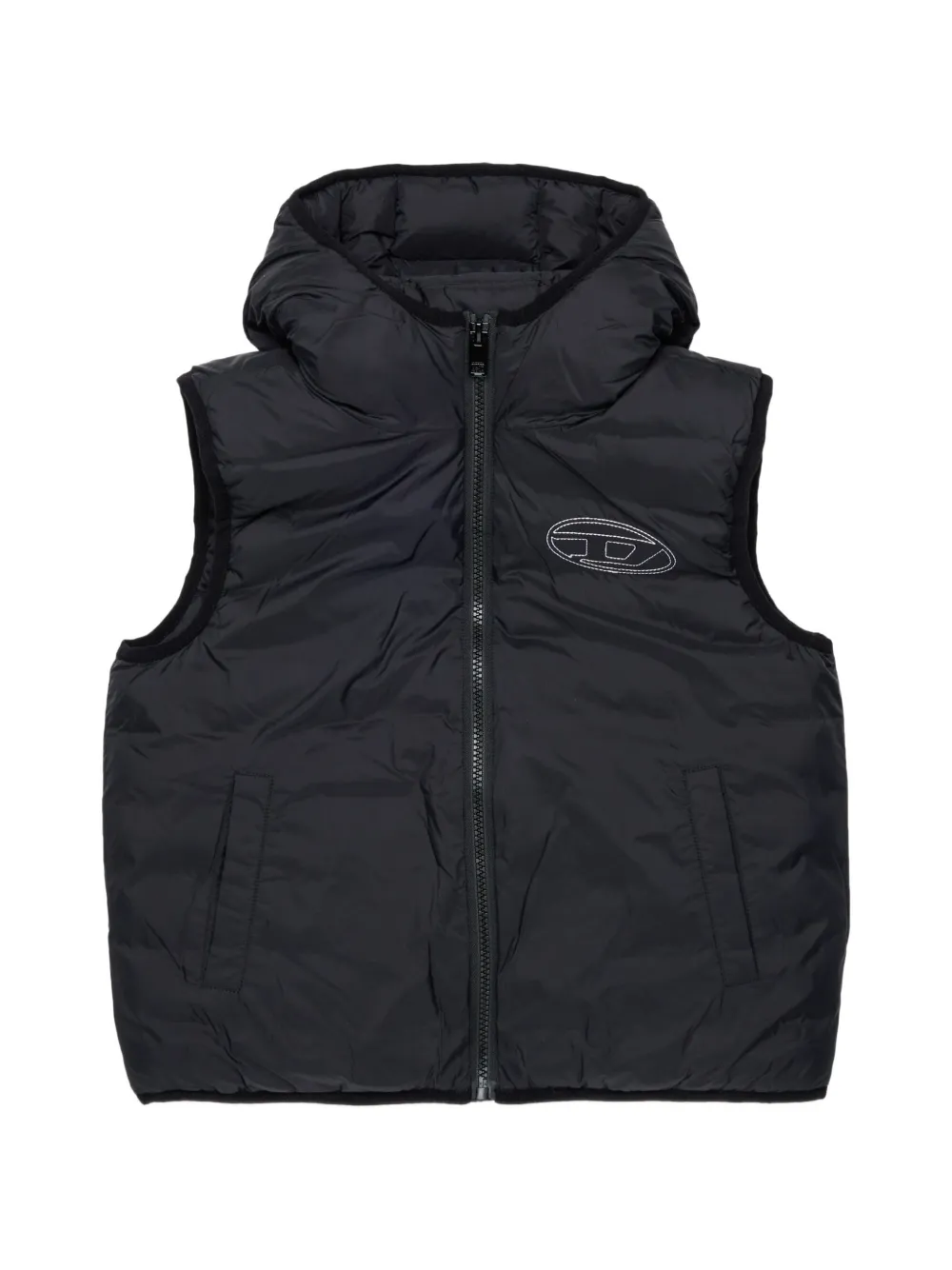 Diesel Kids logo-embroidered hooded vest - Black