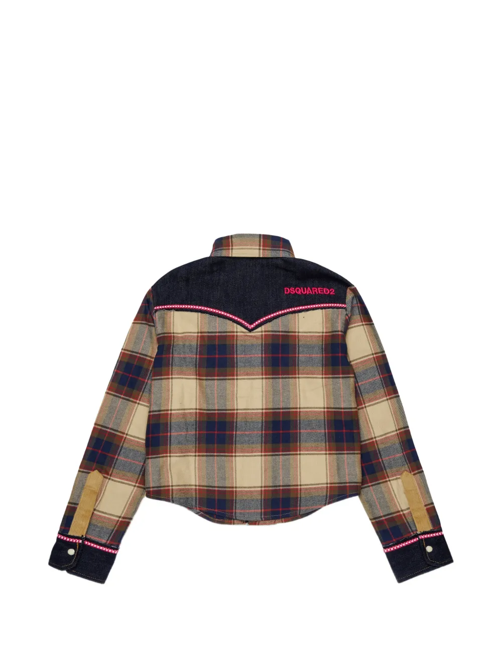 DSQUARED2 KIDS Geruit shirt met ribfluwelen zak Beige