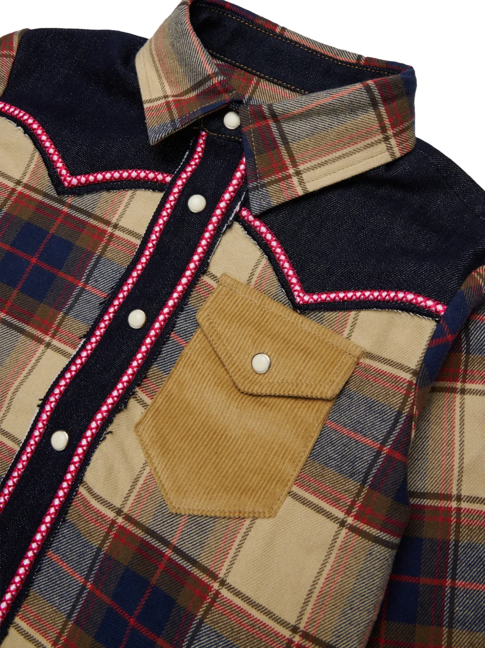 DSQUARED2 KIDS Geruit shirt met ribfluwelen zak Beige