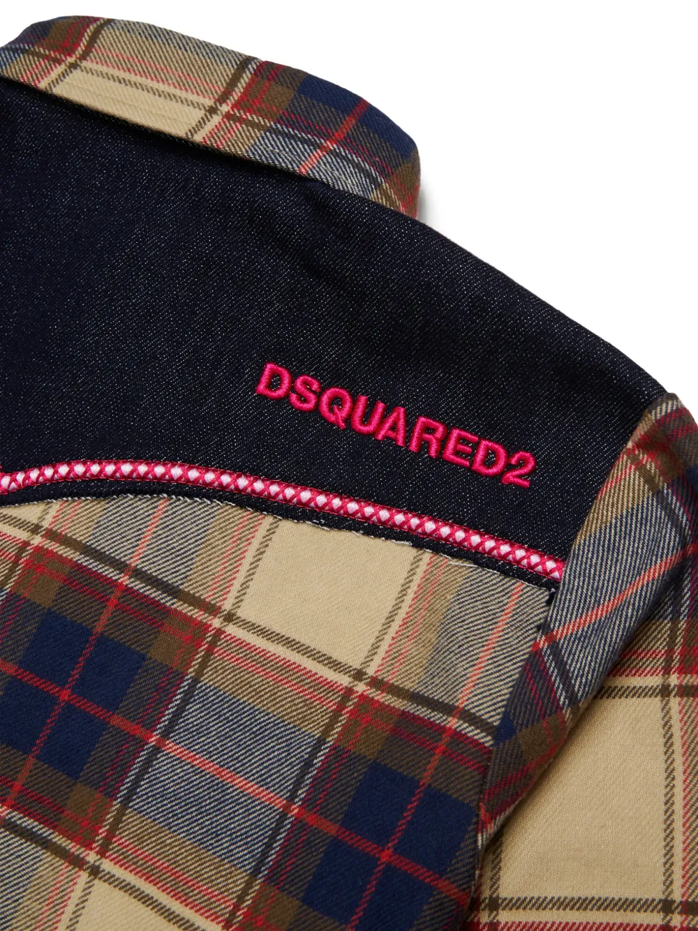 DSQUARED2 KIDS Geruit shirt met ribfluwelen zak Beige