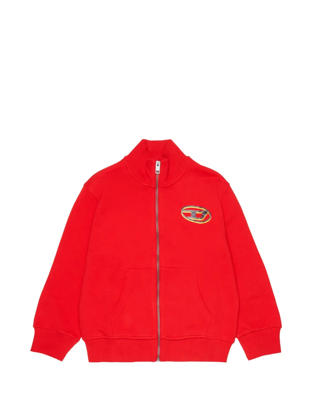 Diesel Kids Felpa con zip e stampa Oval D bicolore - Rosso
