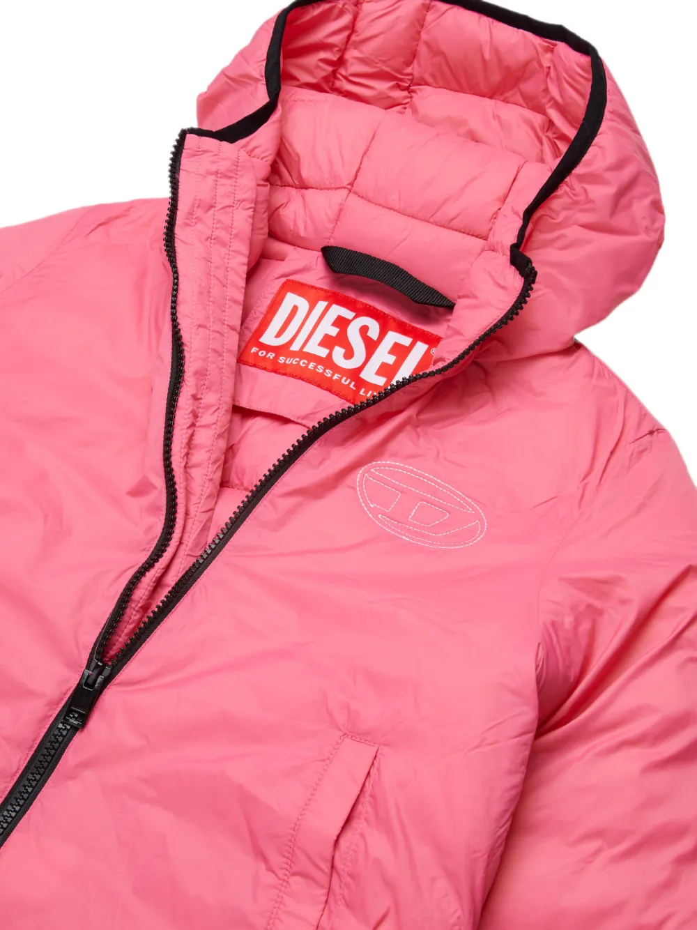 Diesel Kids Gewatteerd nylon jack met capuchon Roze
