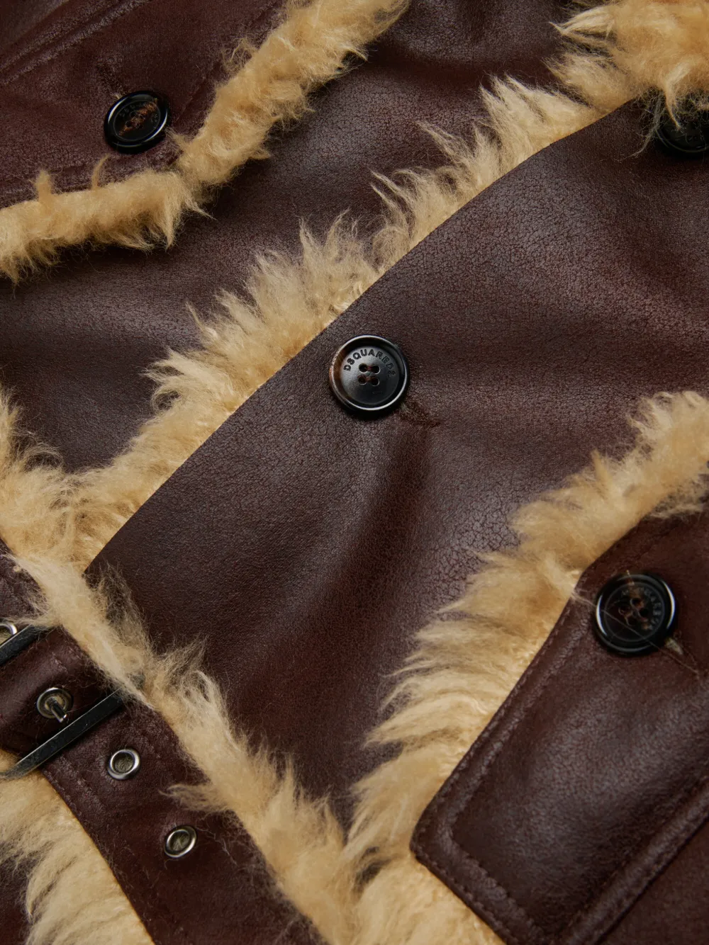 DSQUARED2 KIDS Bomberjack met imitatie lamswol afwerking en ceintuur Bruin