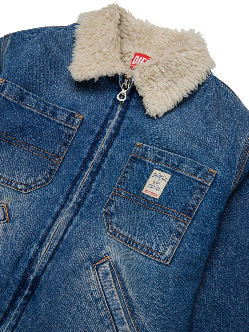 Diesel Kids Spijkerjack met kraag van imitatiebont Blauw