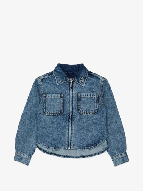 Diesel Kids logo-embroidered frayed denim jacket