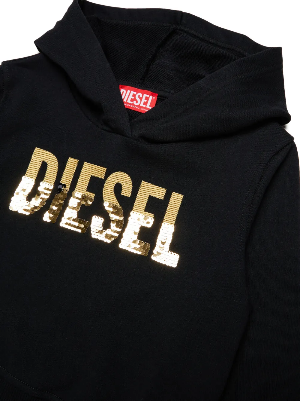 Diesel Kids Hoodie verfraaid met pailletten Zwart