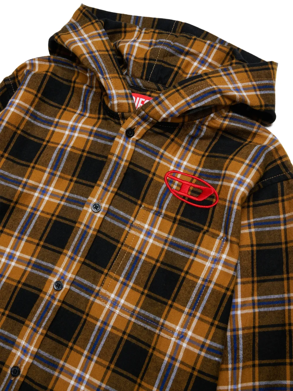 Diesel Kids Geruit shirt met capuchon Beige