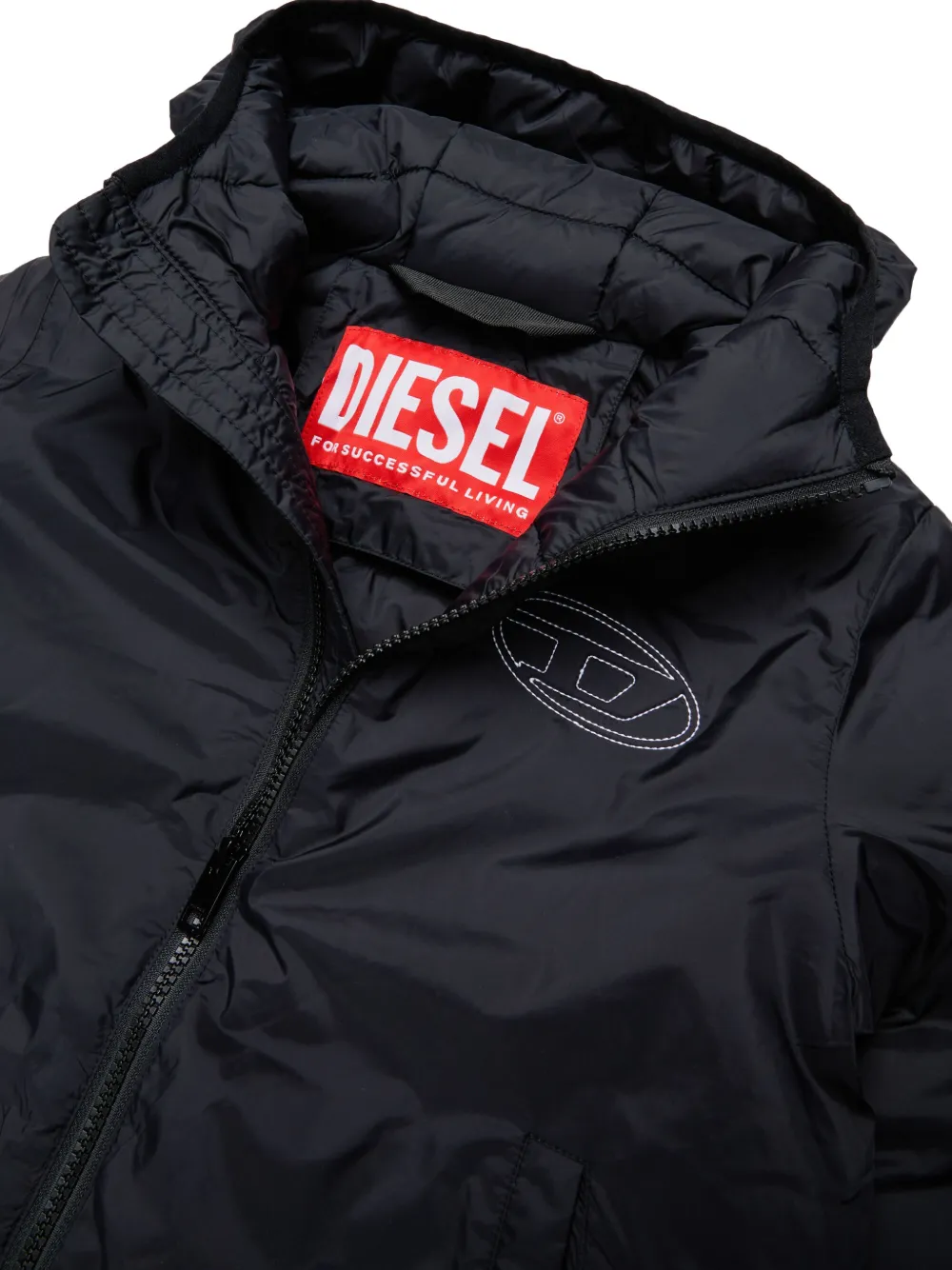 Diesel Kids Gewatteerd jack met geborduurd Oval D logo Zwart