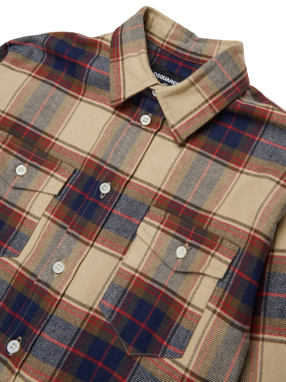DSQUARED2 KIDS Geruit shirt met logoplakkaat Beige