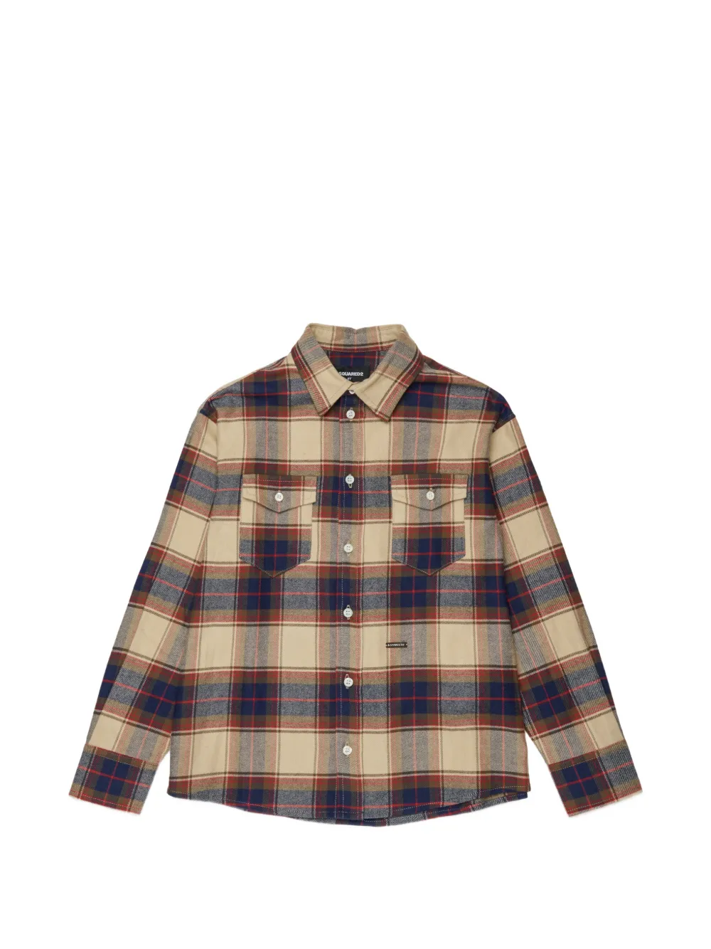 DSQUARED2 KIDS check-pattern logo-plaque shirt - Neutrals