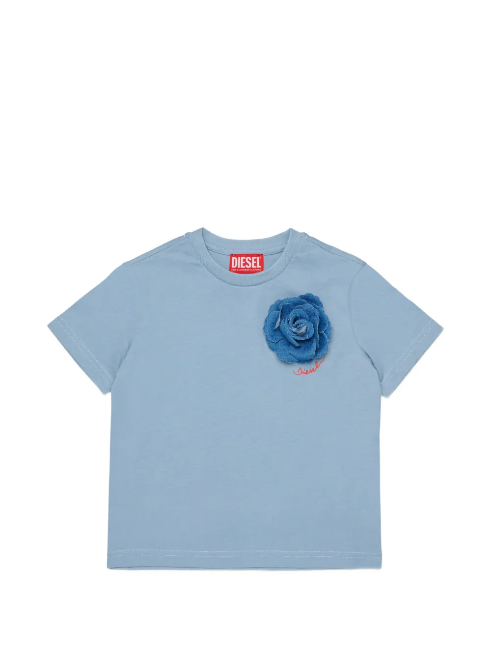 Diesel Kids T-Shirt mit Jeans-Rosenapplikation - Blau