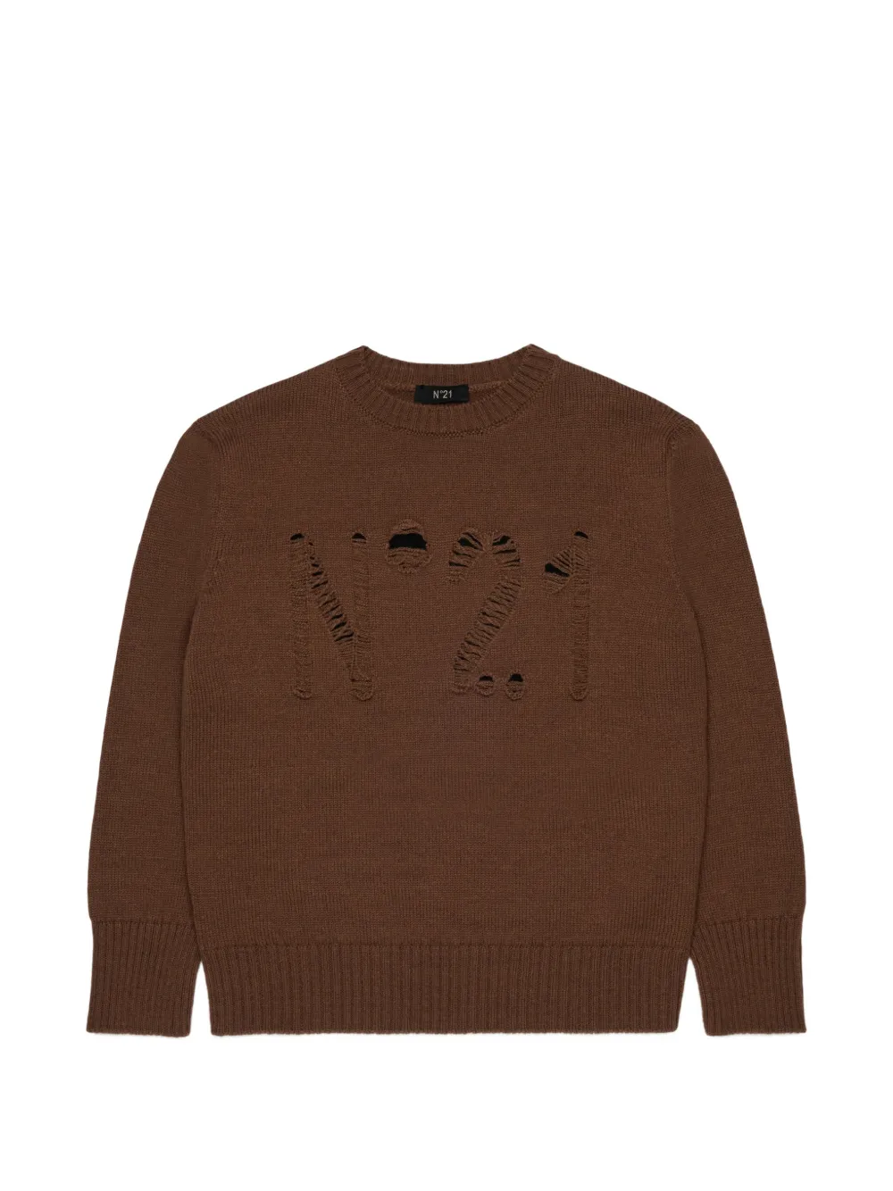 Nº21 Kids openwork logo sweater - Marrone